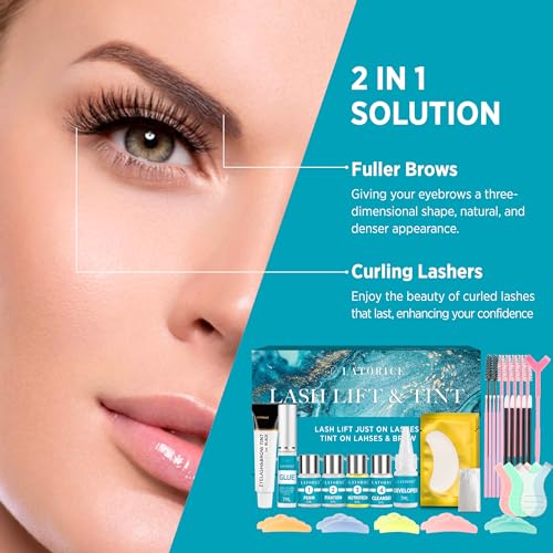 LASH Lift Kit for Beginners - 5-in-1 Eyelash Perm & Brow Lamination Set with Keratin - Home Salon & DIY Beauty