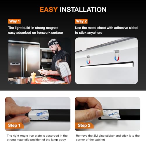MEKKLEON Black 60CM Rechargeable Magnetic Under Cabinet Lights with Remote