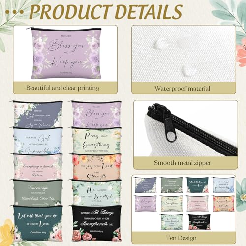 Jetec 30 Pcs Morandi Christian Makeup Bags - Bible Verse Gift Set for Women