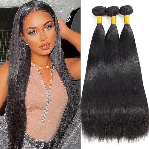 Human Hair Extensions 12-16 Inch Virgin Straight Natural Black 3 Bundles 300G