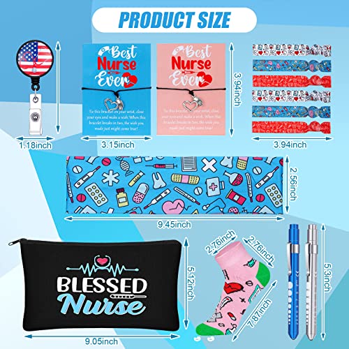 Buryeah 72 Pcs Nurses' Day Appreciation Gift Sets Bulk Nurses Week Gifts Bulk 2026 Graduation Present Women Socks Makeup Bags Penlight Badge Reels Headband Bracelet Hair Rope for Doctors Pharmacists