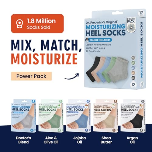 Dr. Frederick's Original Moisturizing Heel Socks for Dry Cracked Heels Treatment - 6 Pairs - Infused with Naturally Nourishing Oils and Butters - Self Care Gifts for Women & Men - Power Pack