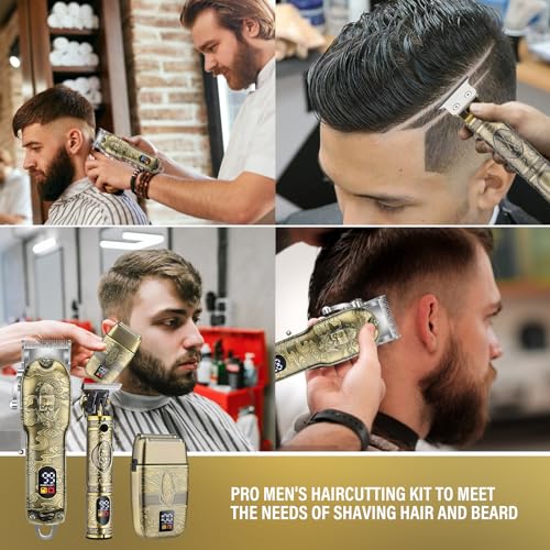 Soonsell Professional Hair Clippers for Men Cordless£¬ Mens Clippers and Grooming Set£¬Electric Shavers, Clippers and T-Blade Trimmers Set£¬Hair Cutting Kit LCD Display£¨Bronze