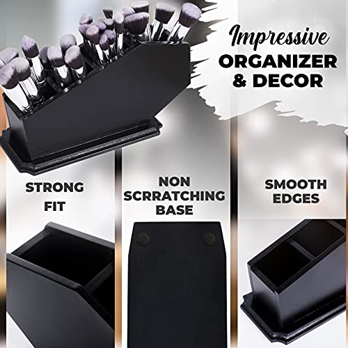 Gothic Coffin Makeup Brush Holder - Wooden Vanity Organizer for Halloween Decor