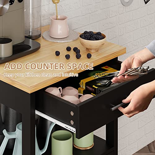 Shintenchi Kitchen Island Cart with Storage - Black, 22 Inch Mobile Microwave Table
