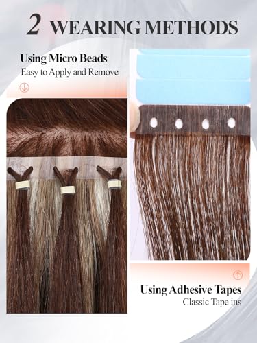20 Inch Black Human Hair Extensions Micro Ring Weft - Glueless Natural Black Remy Hair Set 35g