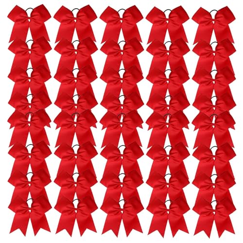 Chiduerm Red Cheerleading Hair Bows Set - 40pcs Large Grosgrain Ribbon Ponytail Holders for Girls & Sports