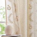 Farmhouse Linen Curtains with Floral Embroidery - 2 Panels, 63 Inch Length