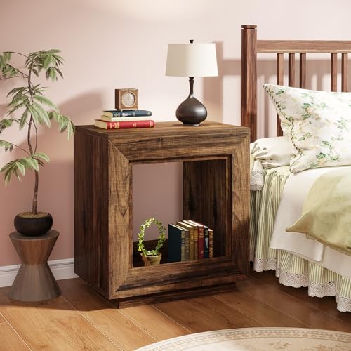 Rustic Brown 2-Tier End Table with Storage Shelf - Farmhouse Side Table, Small Size