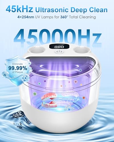 Ultrasonic Denture & Retainer Cleaner 45kHz UV Sterilizer with 200ml Capacity