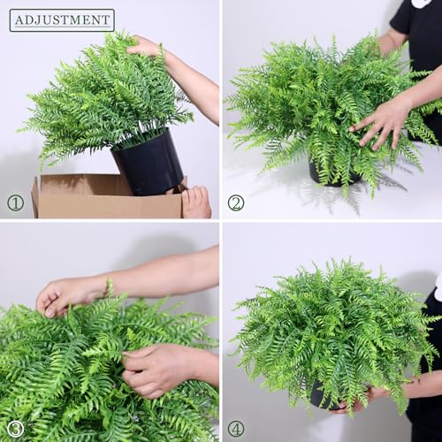 Artificial Boston Fern Plants Set for Front Porch Decor - Green, 17 Inch