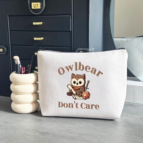 WCGXKO BG3 Gift for Game Owlbear Don't Care Zipper Pouch Makeup Bag (B-Owlbear), beige