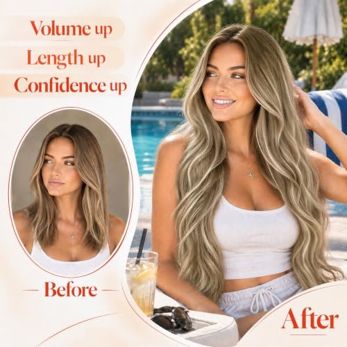 Balayage Hair Extensions Wire Human Hair 18 Inch - Cool Brown #3/8/22, 85g