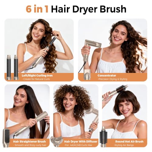 OKWRAP 6-in-1 Foldable Air Styler Curling Diffuser & Auto-Wrap Barrel - Champagne Gold
