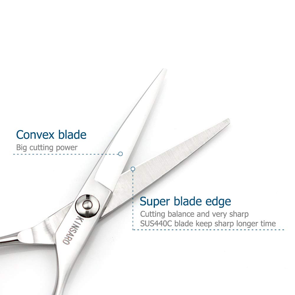 5.5" Barber Hair scissors Professional Hair Cutting Shears 440C Hair Cutting Scissors Shears Haircut Scissors Silvery Convex Blades KINSARO for Hairdresser Barber or Home Use