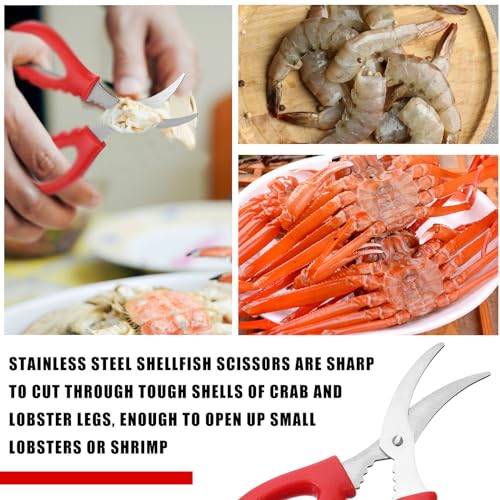 Red Seafood Scissors Bulk 100 Pcs Kitchen Crab & Lobster Shears - Multifunctional Stainless Steel