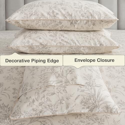 Light Beige Floral Percale Bed Sheets King Size 4-Piece Deep Pocket Set