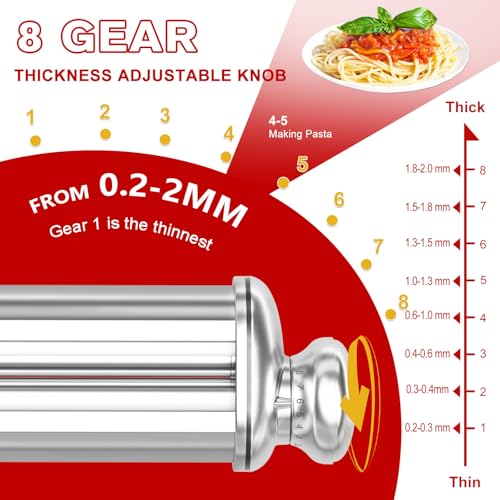 3-Piece Pasta Maker Attachment Set for KitchenAid & Cuisinart Mixers - Stainless Steel with Spaghetti & Fettuccine Cutters, Adjustable Thickness