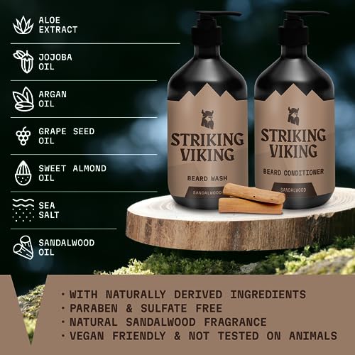 Striking Viking Beard Butter (4oz) Sandalwood & Beard Wash and Conditioner (10oz) Set Sandalwood