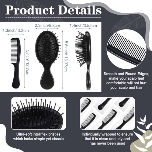 Mini Hair Brush and Comb Set - Black, 48 Pieces for Travel & Grooming