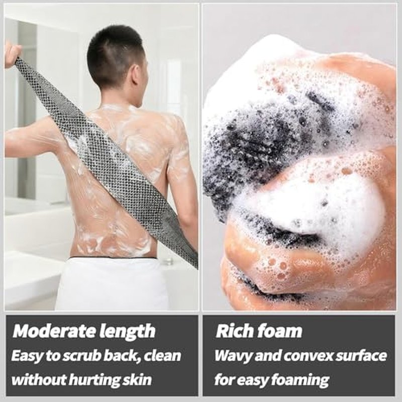 Exfoliating Shower Towel 47",Premium Scrub Wash Cloth for Body Face,2-in-1 Exfoliating Washcloth-Body Scrubber with 2 Sides for All Skin Types (Black)