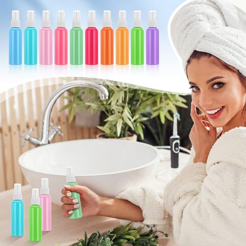 LemonRoad 100 Pack 2 oz Plastic Spray Bottles Colorful Fine Mist Spray Bottle 60 ml Small Refillable Liquid Containers for Travel Essential Oils, Perfumes, Cosmetics, Alcohol