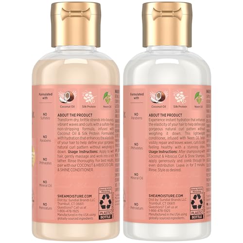 SheaMoisture Curl & Shine Shampoo & Conditioner, Travel-Size ??Coconut & Hibiscus Curly Hair Products for Shine & Frizz Control, 3.2 Oz Ea (2 Piece Set)