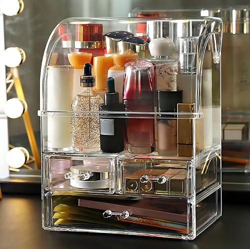 12.5in Clear Acrylic Makeup Organizer with Lid, Cosmetic Storage Drawer Box