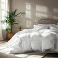 King Size Goose Feather Down Fiber Comforter - Light Warmth, Hypoallergenic, 100% Cotton Cover