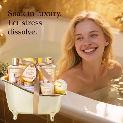 Honey Almond Spa Gift Basket for Women & Men - Luxurious Bath Set with Lotion & Bath Bomb
