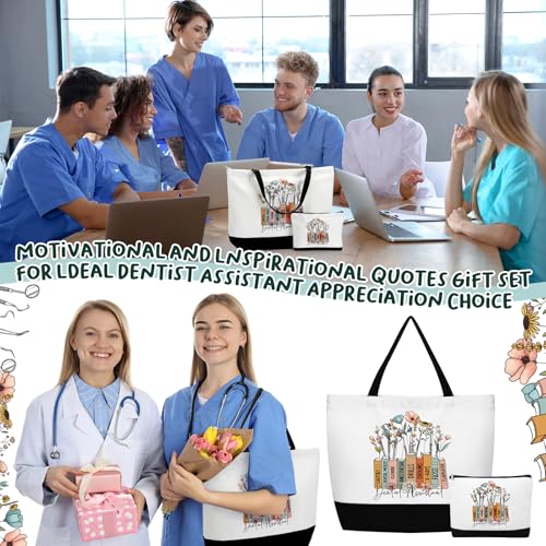Hillban 5 Sets/10 Sets Dental Assistant Gifts Bulk Canvas Reusable Grocery Tote Bags Cosmetic Bags with Zipper for Women(10 Sets)