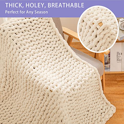 Bigacogo Beige Chunky Knit Throw Blanket 60x80 Inches Over Size Couch Blanket