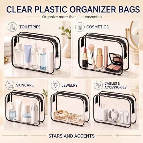 28-Pack Clear Cosmetic Bags with Zipper - Travel Makeup Organizer Set