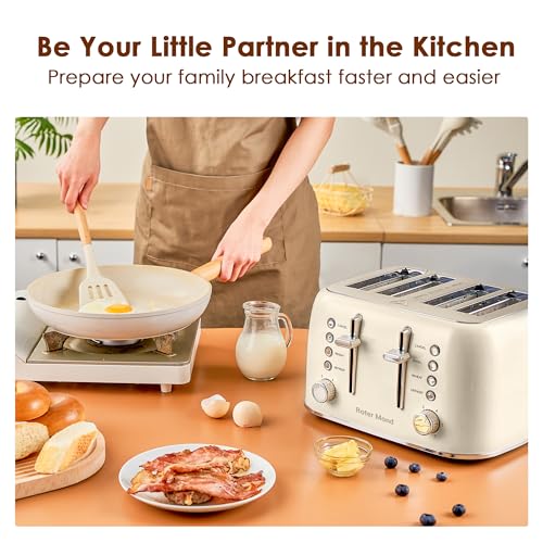 Roter Mond 4-Slice Retro Toaster with Extra Wide Slots & Dual Control - Cream White