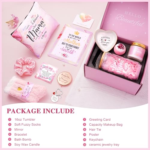 Mom Gift Basket with Mug Candle Soap Bath Bomb Make-up Bag - Mother's Day