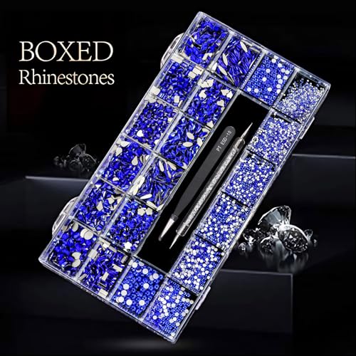 Blue 12 Types Diamond Rhinestones 2500 Flatback Mix 20 Styles DIY Nail Art + Tweezers