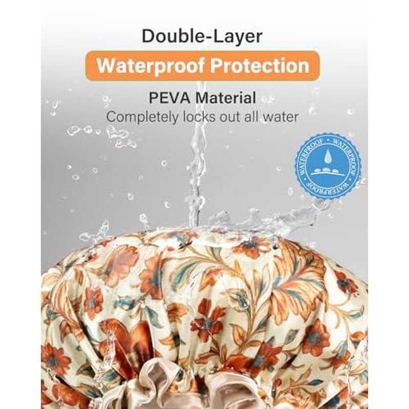 mikimini Large Shower Cap for Women Reusable Waterproof, Extra Large Hair Cap with Adjustable Elastic Band and Vibrant Floral Print, XL Bath Cap for Long Hair & Short Hair