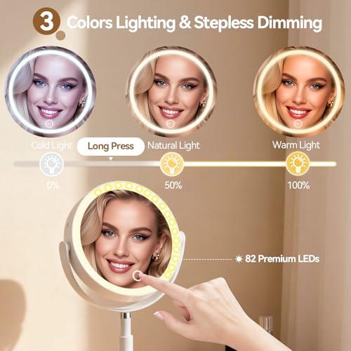 White 20X Magnifying Lighted Vanity Mirror with Storage Base – Double Sided