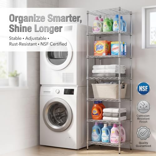 Heavy Duty 7-Tier Wire Shelving Unit - 18x18x72 Inches Chrome Adjustable Storage Rack