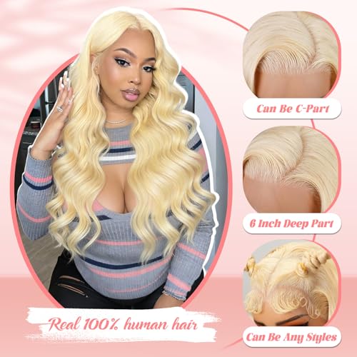 22 Inch Blonde Lace Front Human Hair Wigs Body Wave 13x6 HD Frontal 200% Density