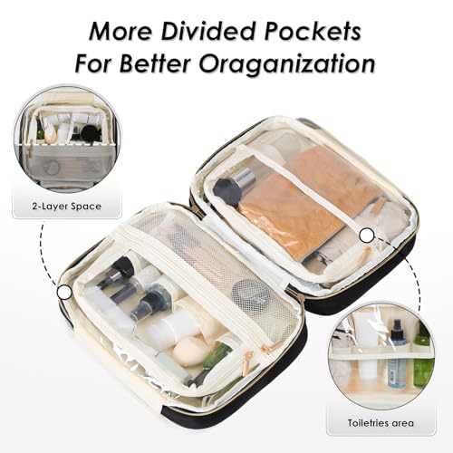 Travel Toiletry Bag Hanging Toiletry Bag for Women Water-resistant Cosmetic Makeup Bag for Full Sized Travel Essentials Must Have (Black)