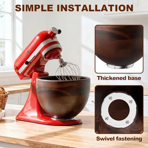 Cofun Premium Acacia Wood Mixing Bowl for KitchenAid 4.5-5 Qt Stand Mixers