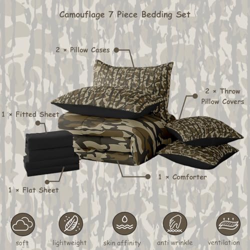 Feelyou Camouflage Military Bed in a Bag Queen Size Kids Bedding Set - Army Green