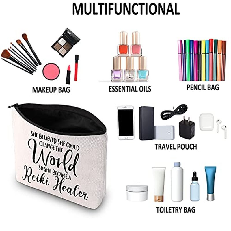 G2TUP Reiki Healer Thank You Gift She Believe She Can Change The World So She Became A Reiki Healer Cosmetic Bag (She Became A Reiki Healer White Bag)