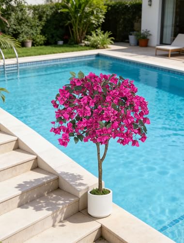Hot Pink Bougainvillea Artificial Tree 3.9ft Set of 2 - Fake Outdoor & Indoor Decor