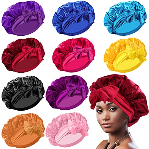 Large Satin Bonnet Hair Wrap for Sleeping - 10 Colors, Adjustable, Soft Silky Sleep Cap for Women & Men