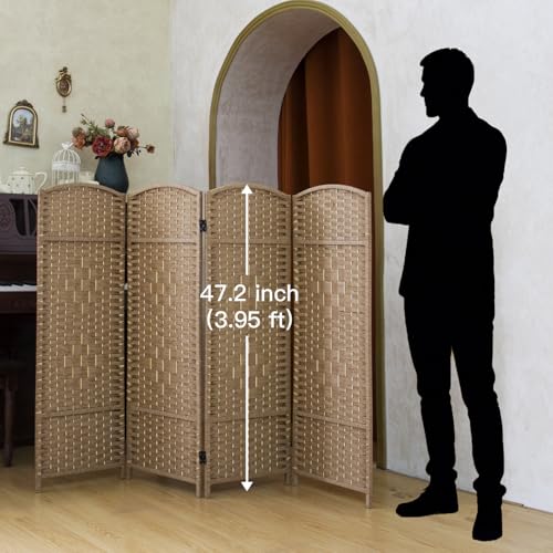 PawlaBay Light Brown 4 Panel Short Room Divider - Folding Privacy Screen