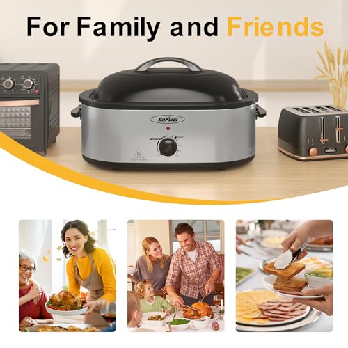 Sunvivi 20QT Electric Roaster Oven with Self-Basting Lid, Warm/Defrost, 24lb Capacity, Silver