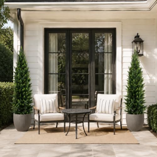 Artificial Cedar Topiary Trees 5ft Set of 2 - Outdoor Greenery with Ground Spikes