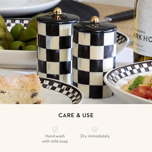 MACKENZIE-CHILDS Ceramic Salt & Pepper Set with Courtly Check Design, Black & White